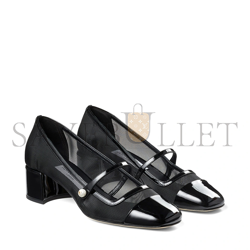 JIMMY CHOO ELISA 45 BLACK PATENT AND MESH PUMPS ELISA45TNX